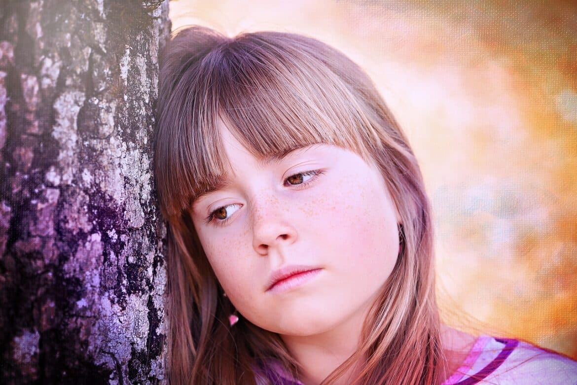 human, sad girl, child, girl, face, view, sad, thoughtful, blond, long hair, tree, nature, close up, portrait, sad, sad, sad, sad, sad, thoughtful