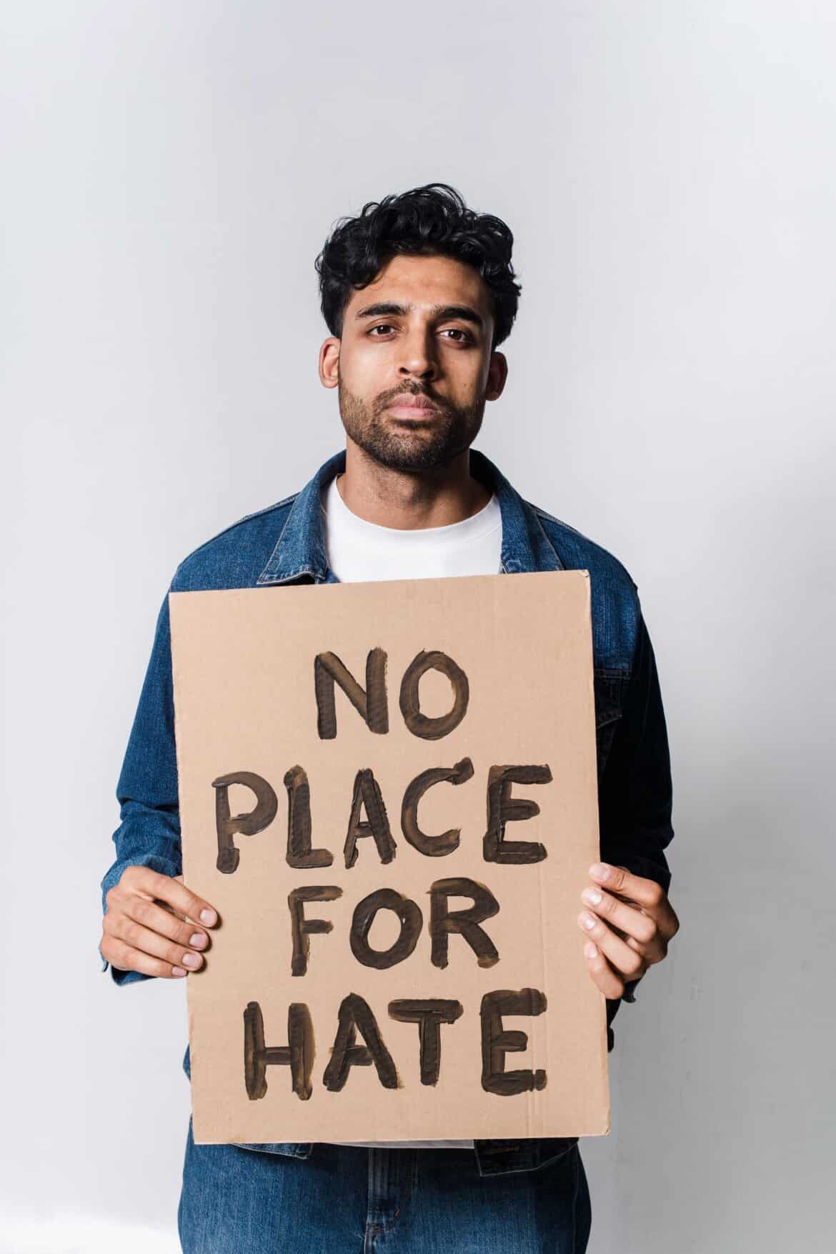 No place for hate text on cardboard